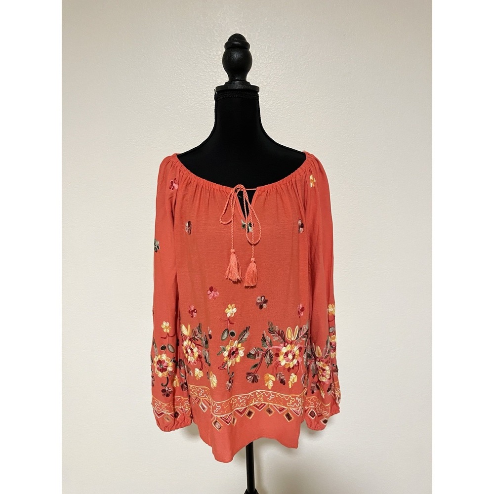 LIV Los Angeles Anthropologie Embroidered Floral Blouse Top Women's Size Medium‎